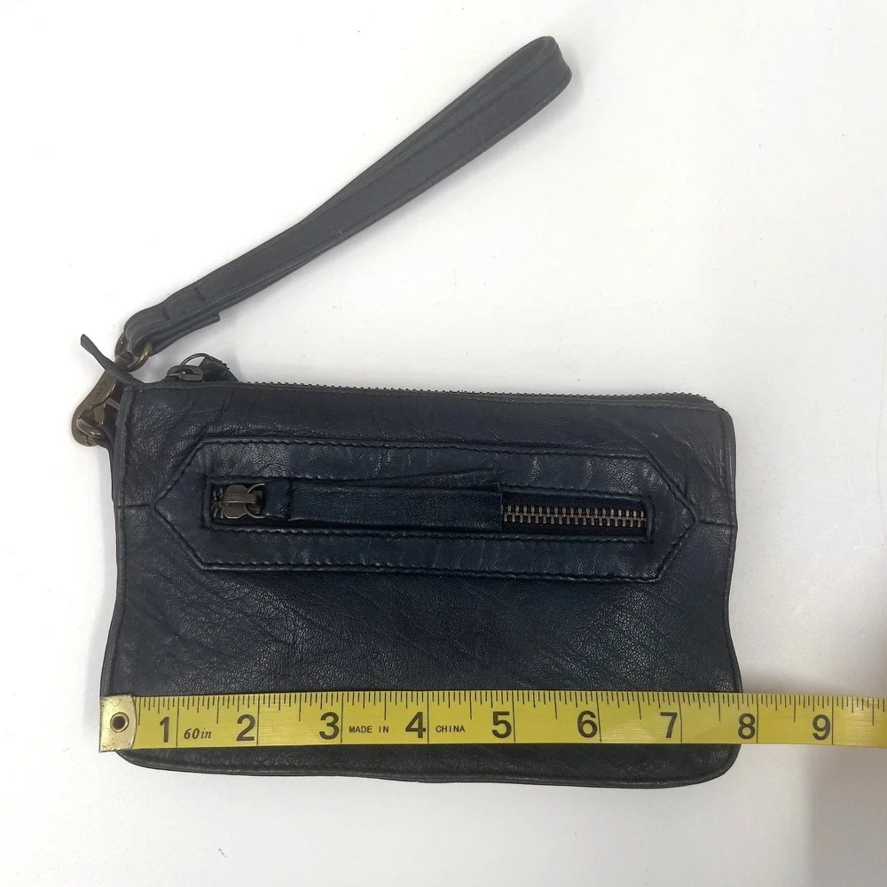 Day & Mood Anni Clutch Navy Black Leather Wristlet Zip Pouch  5x8 Anthropologie